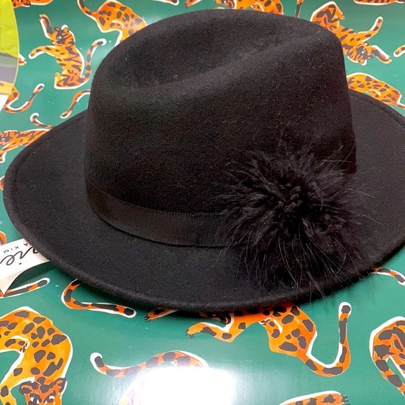 Eugenia Kim Soft black hat feather pom one size new with tags main image 4